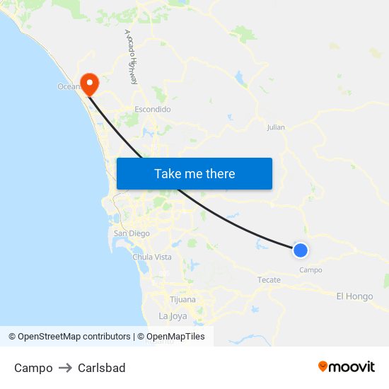 Campo to Carlsbad map