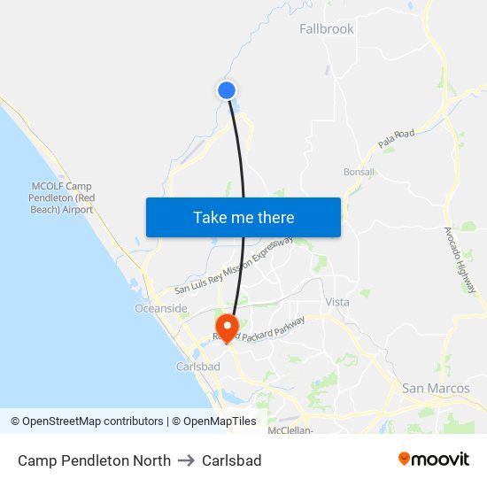 Camp Pendleton North to Carlsbad map