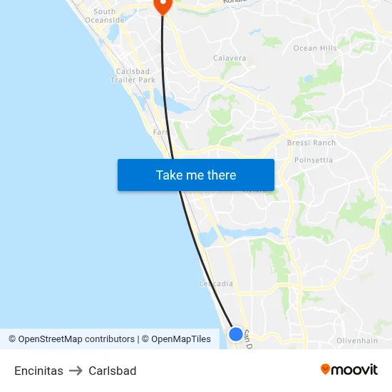 Encinitas to Carlsbad map