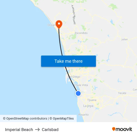 Imperial Beach to Carlsbad map