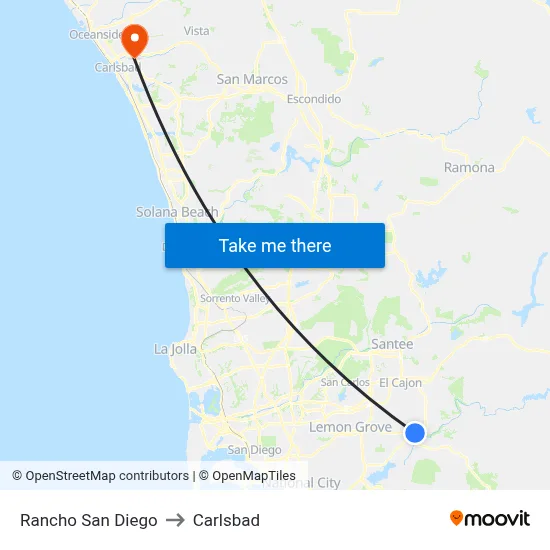 Rancho San Diego to Carlsbad map