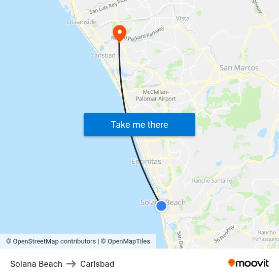 Solana Beach to Carlsbad map
