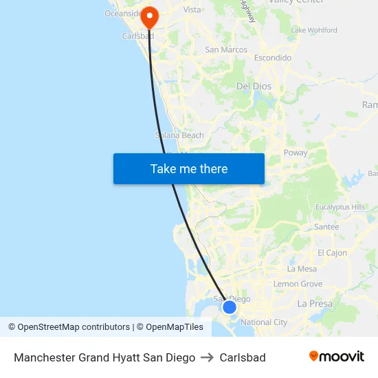 Manchester Grand Hyatt San Diego to Carlsbad map