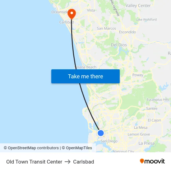Old Town Transit Center to Carlsbad map