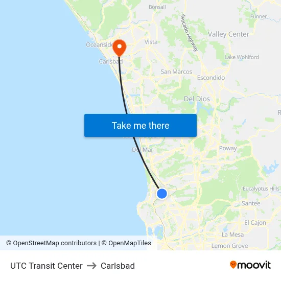 UTC Transit Center to Carlsbad map
