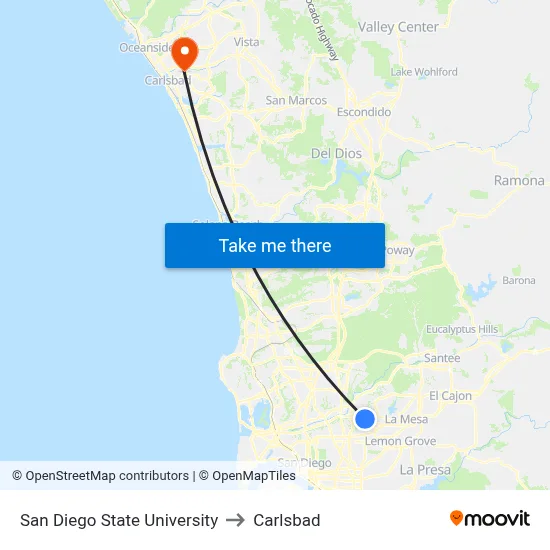 San Diego State University to Carlsbad map