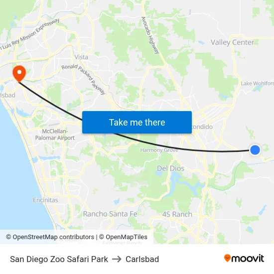 San Diego Zoo Safari Park to Carlsbad map