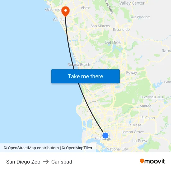 San Diego Zoo to Carlsbad map