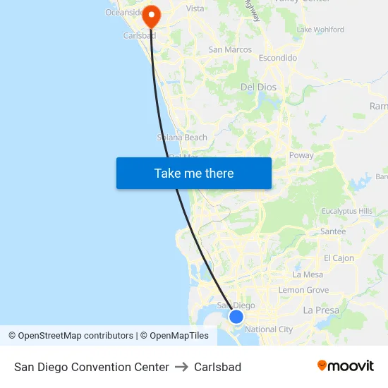 San Diego Convention Center to Carlsbad map
