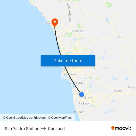 San Ysidro Station to Carlsbad map