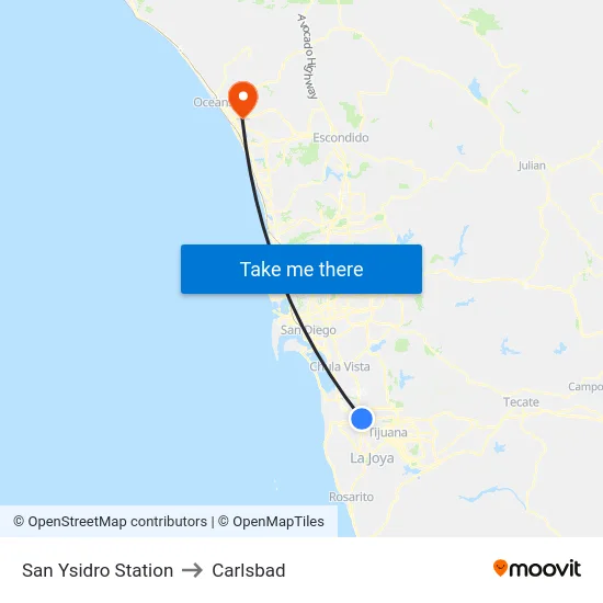 San Ysidro Station to Carlsbad map
