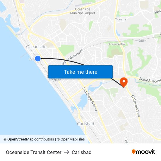 Oceanside Transit Center to Carlsbad map