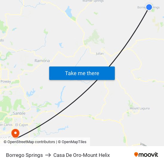 Borrego Springs to Casa De Oro-Mount Helix map