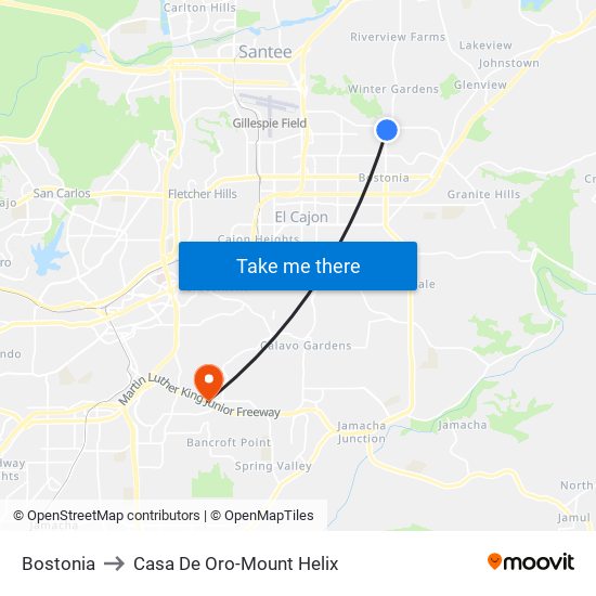 Bostonia to Casa De Oro-Mount Helix map