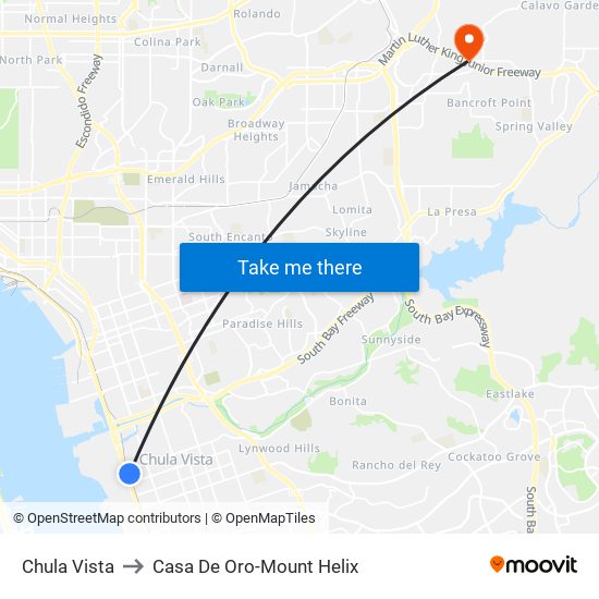 Chula Vista to Casa De Oro-Mount Helix map