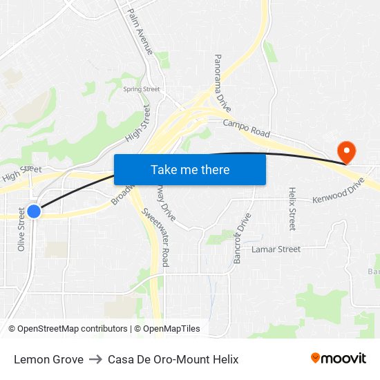 Lemon Grove to Casa De Oro-Mount Helix map