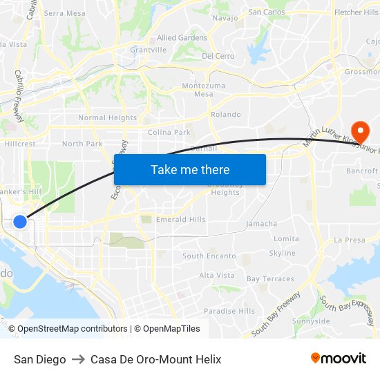 San Diego to Casa De Oro-Mount Helix map