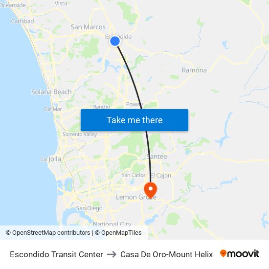 Escondido Transit Center to Casa De Oro-Mount Helix map