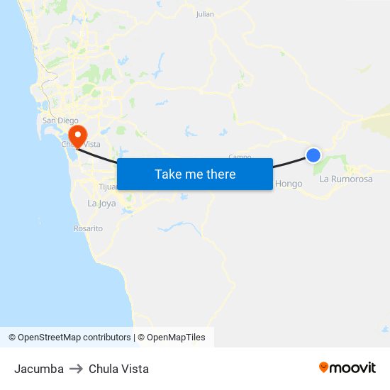 Jacumba to Chula Vista map