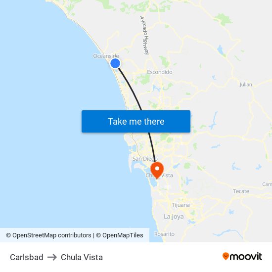 Carlsbad to Chula Vista map