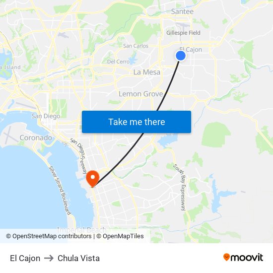 El Cajon to Chula Vista map
