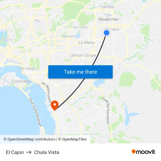 El Cajon to Chula Vista map