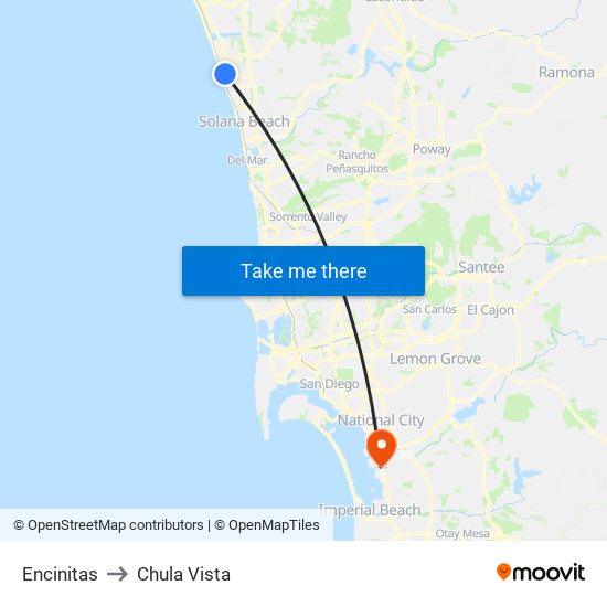 Encinitas to Chula Vista map