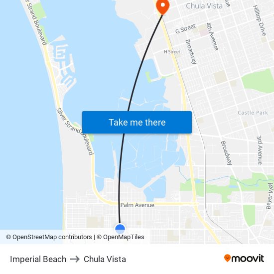 Imperial Beach to Chula Vista map