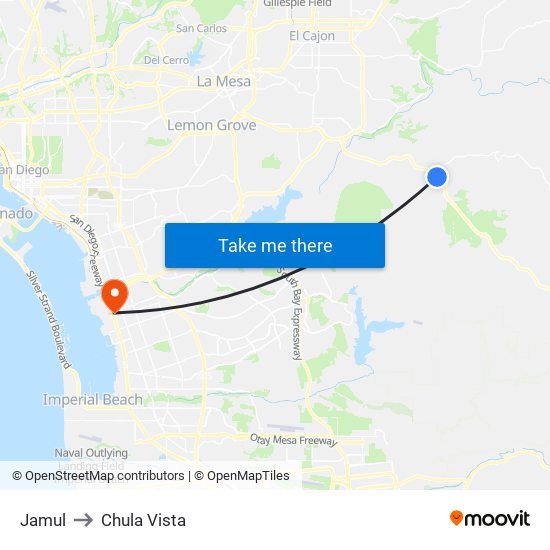 Jamul to Chula Vista map