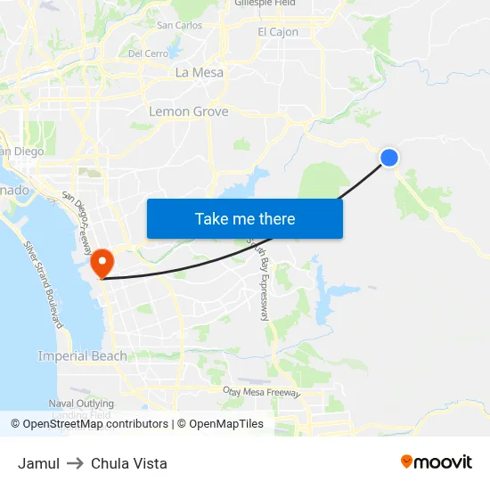 Jamul to Chula Vista map