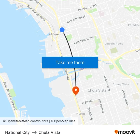 National City to Chula Vista map
