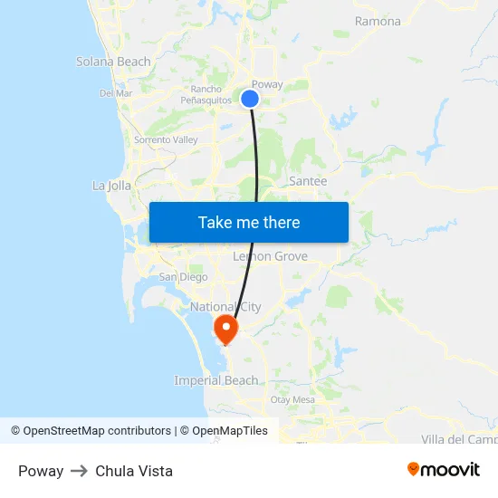 Poway to Chula Vista map