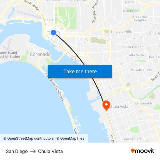 San Diego to Chula Vista map
