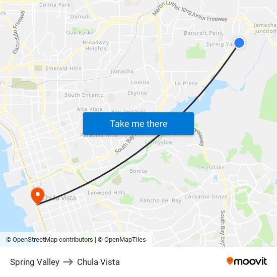 Spring Valley to Chula Vista map