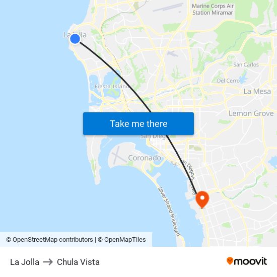 La Jolla to Chula Vista map