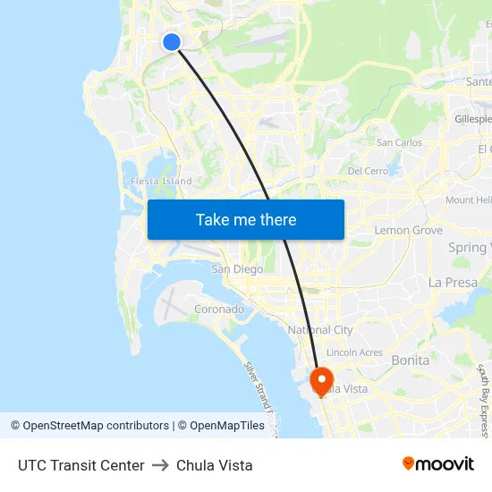 UTC Transit Center to Chula Vista map