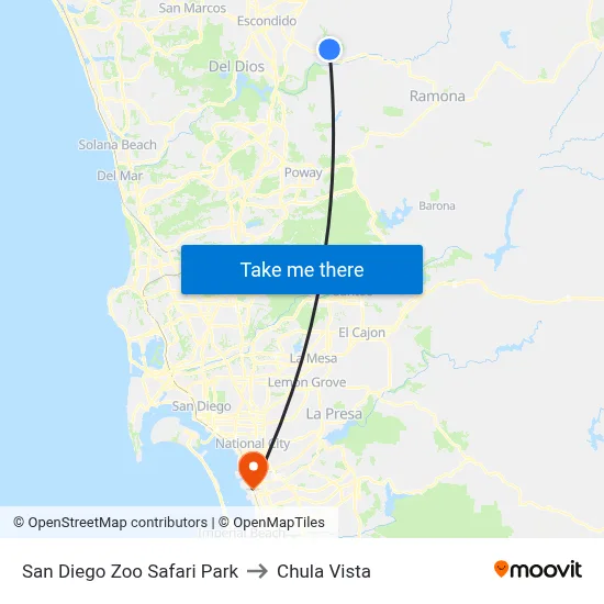 San Diego Zoo Safari Park to Chula Vista map