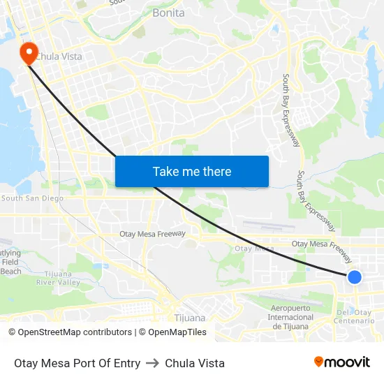 Otay Mesa Port Of Entry to Chula Vista map