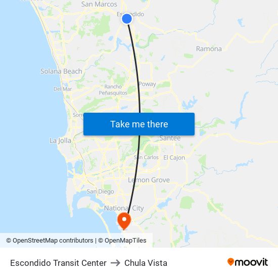 Escondido Transit Center to Chula Vista map