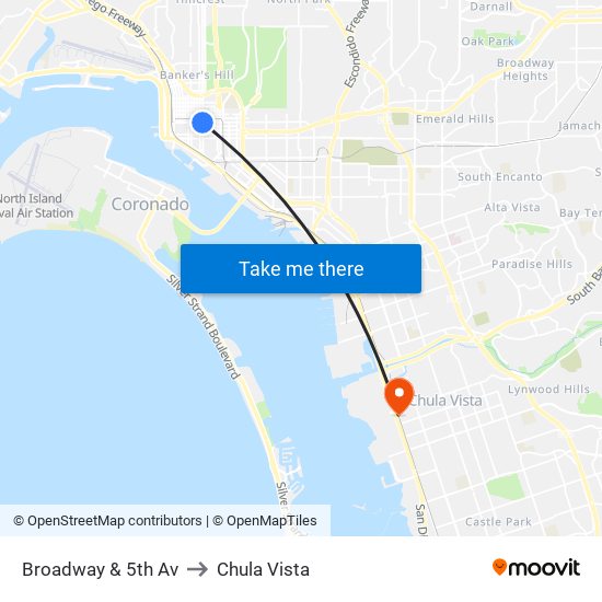 Broadway & 5th Av to Chula Vista map