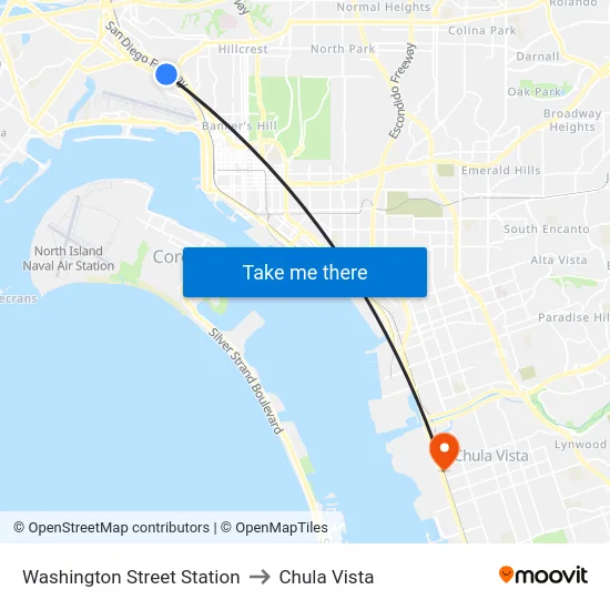 Washington Street Station to Chula Vista map