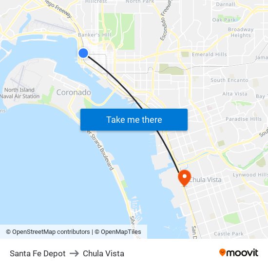 Santa Fe Depot to Chula Vista map