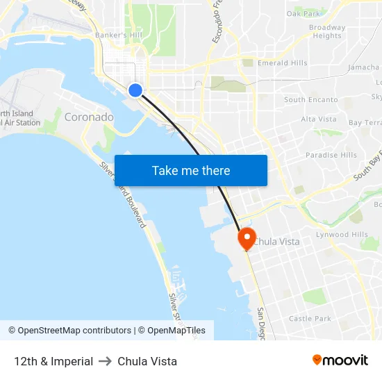 12th & Imperial to Chula Vista map