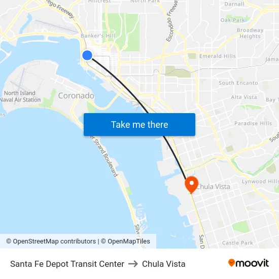 Santa Fe Depot Transit Center to Chula Vista map