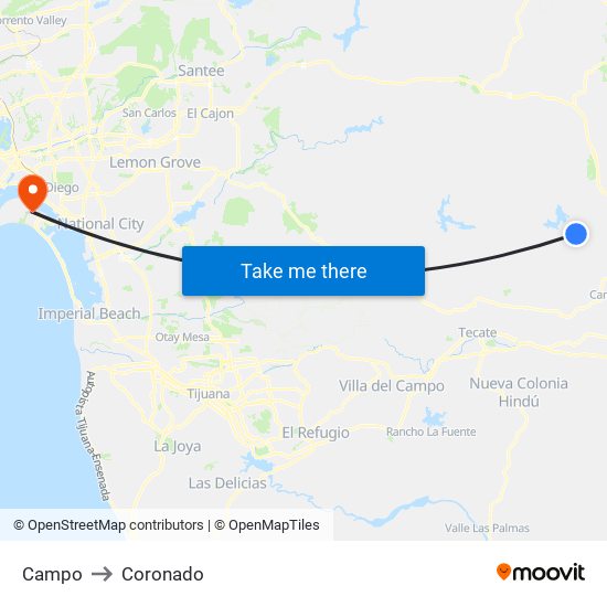 Campo to Coronado map
