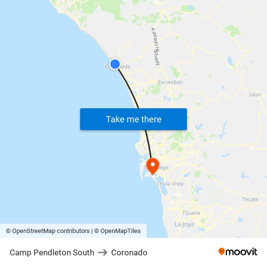 Camp Pendleton South to Coronado map