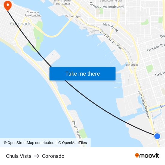 Chula Vista to Coronado map