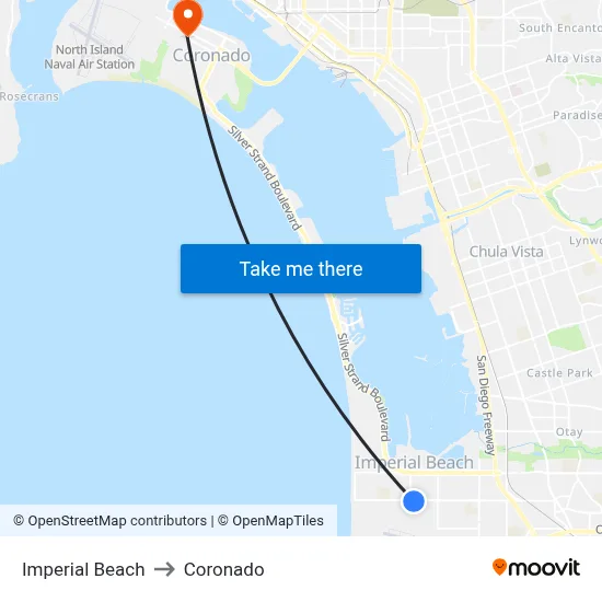 Imperial Beach to Coronado map