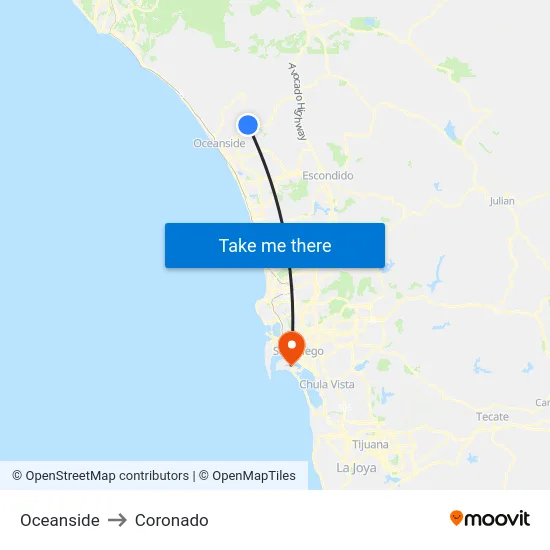 Oceanside to Coronado map