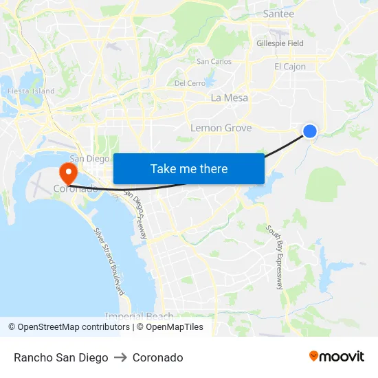 Rancho San Diego to Coronado map